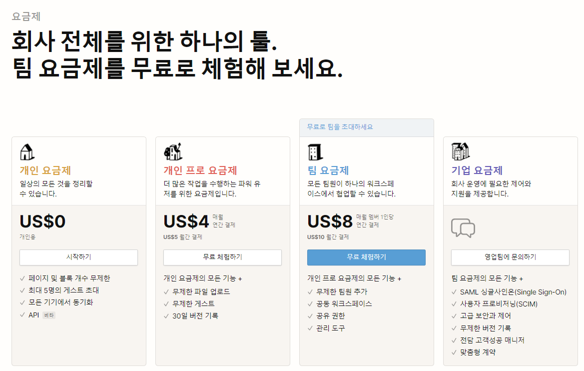 노션 요금제 설명