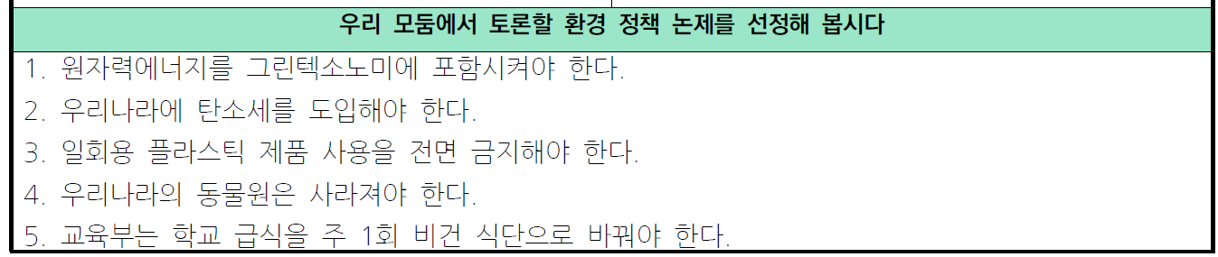 슬기로운 환경 시민 프로젝트 환경 정책 논제